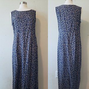 Women's vintage navy blue floral maxi dress, Expressions dress